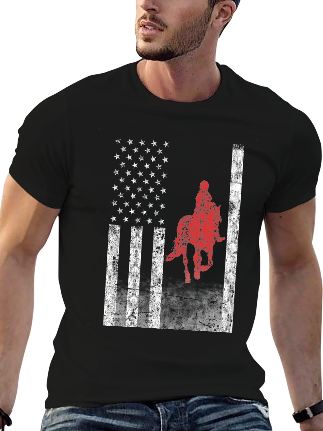 American Flag Horse Riding T-Shirt