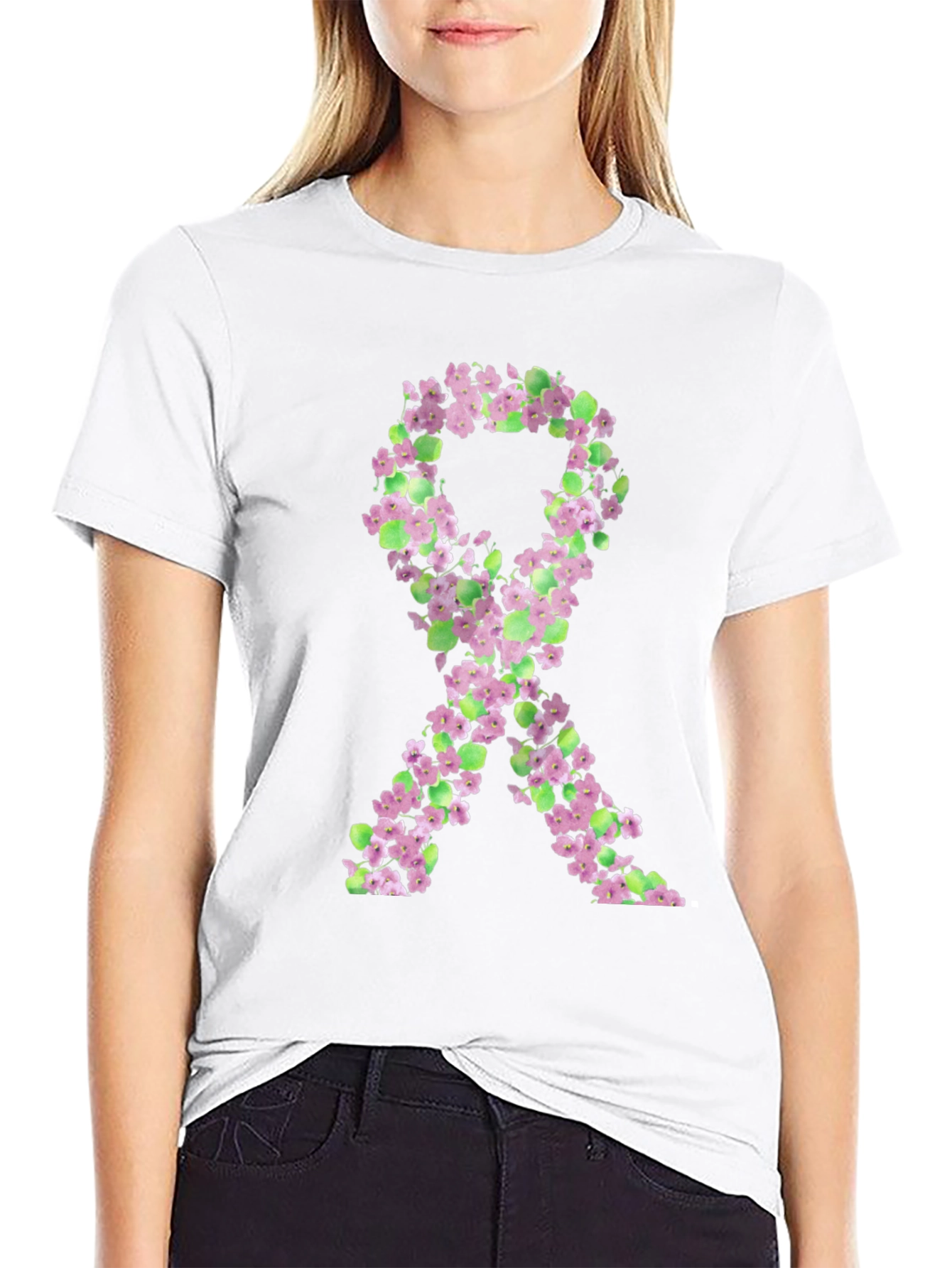 Floral Breast Cancer Awareness Ribbon T-Shirt