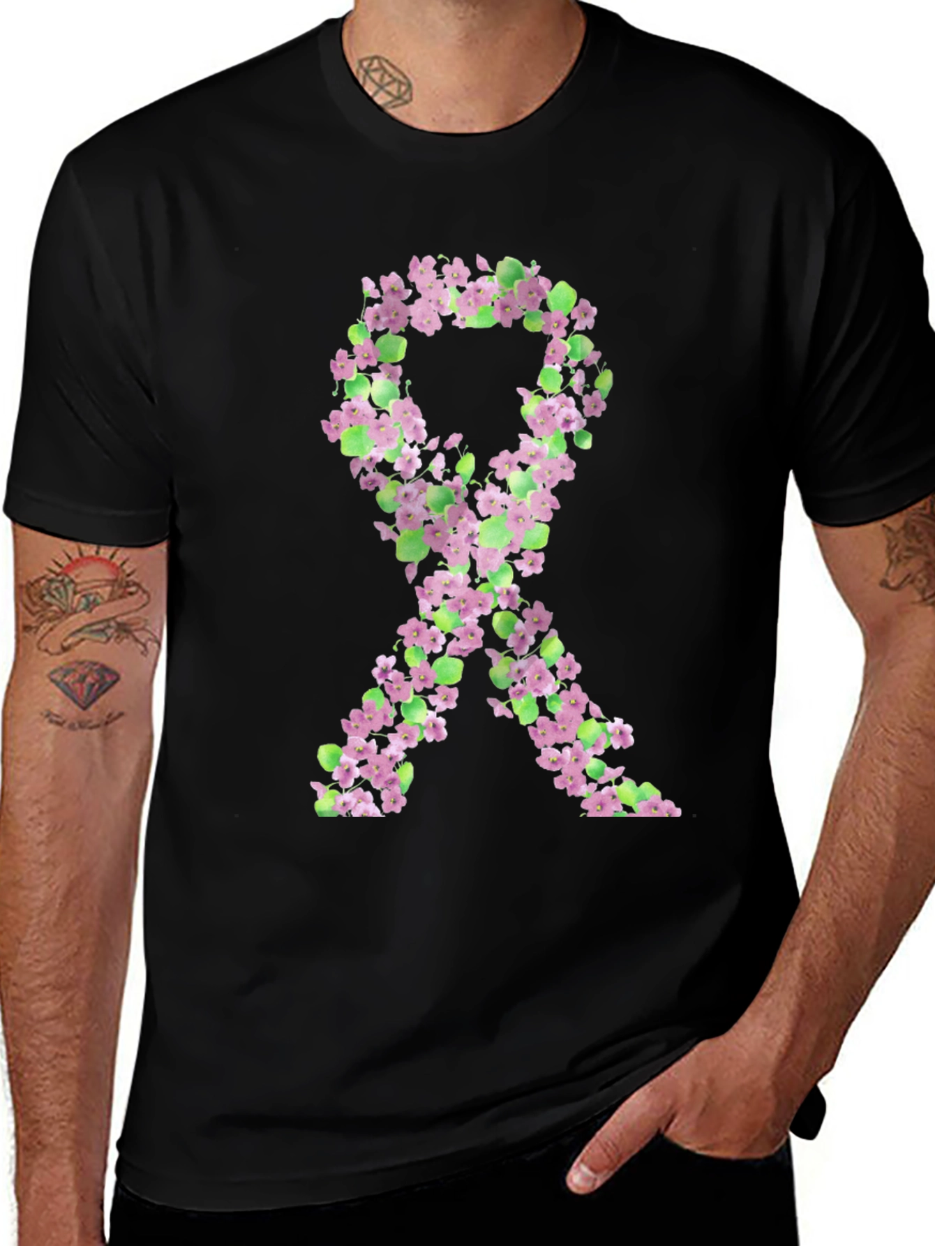 Floral Breast Cancer Awareness Ribbon T-Shirt