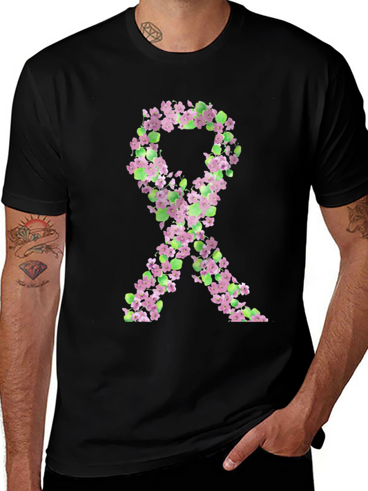 Floral Breast Cancer Awareness Ribbon T-Shirt