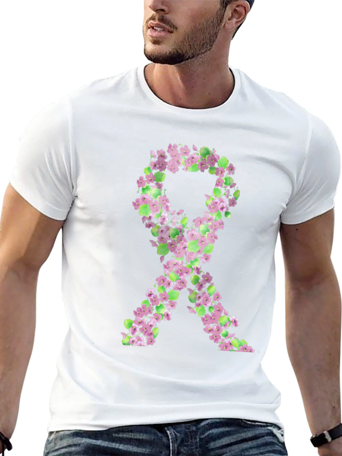 Floral Breast Cancer Awareness Ribbon T-Shirt