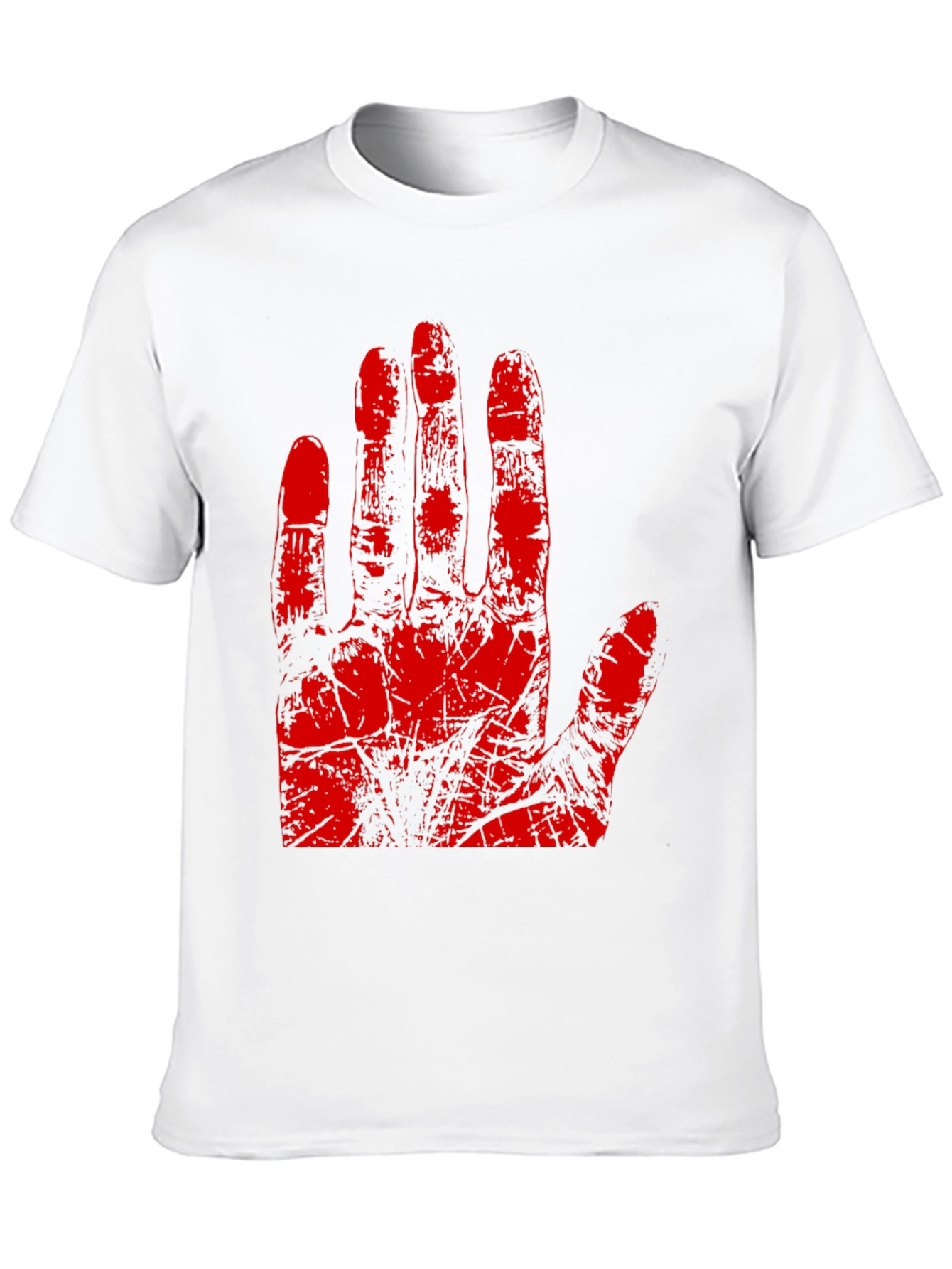 Red Hand Print Graphic Tee - Black Cotton T-Shirt