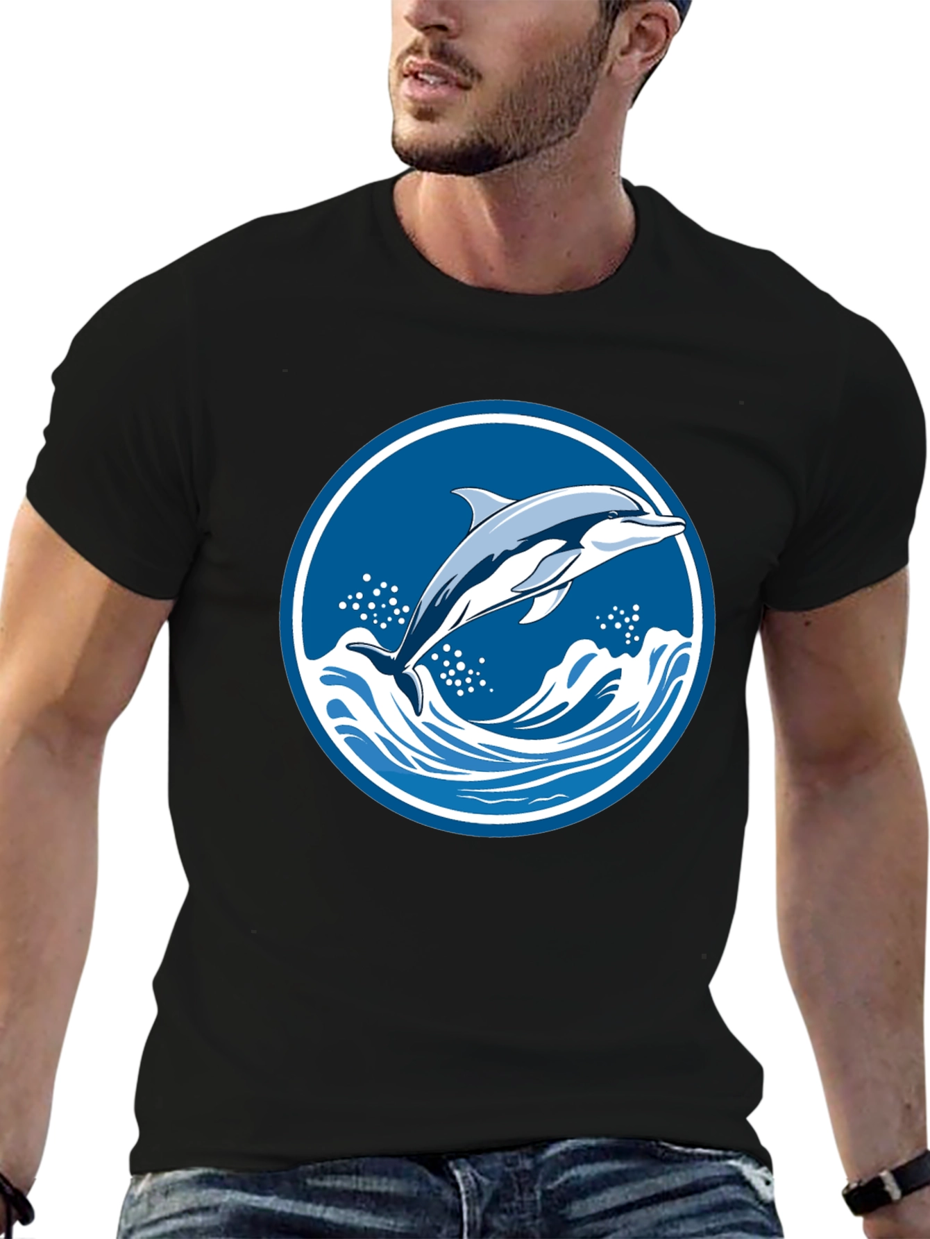 Dolphin Wave Graphic Tee - Black