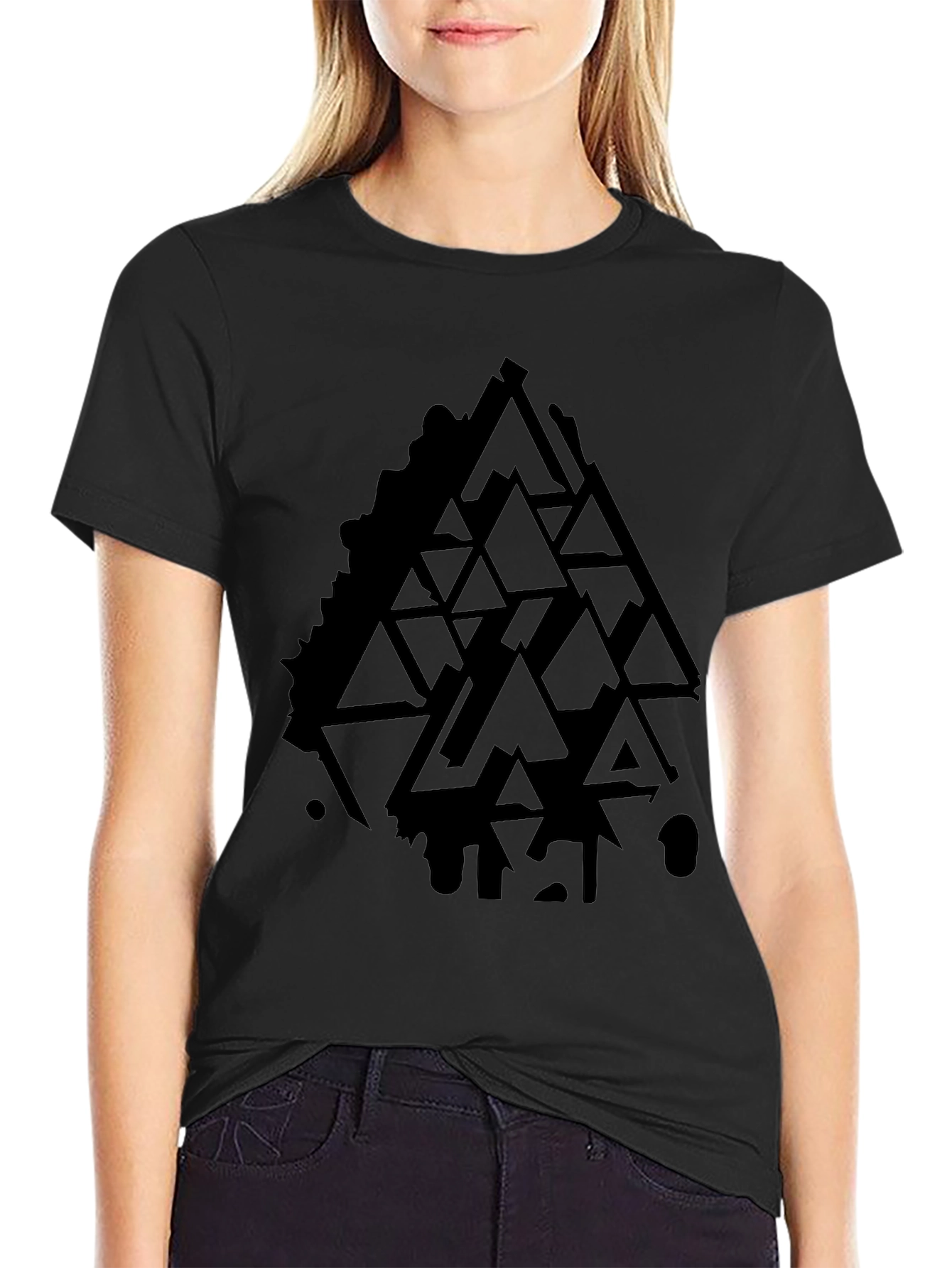 Geometric Triangle Graphic Black T-Shirt