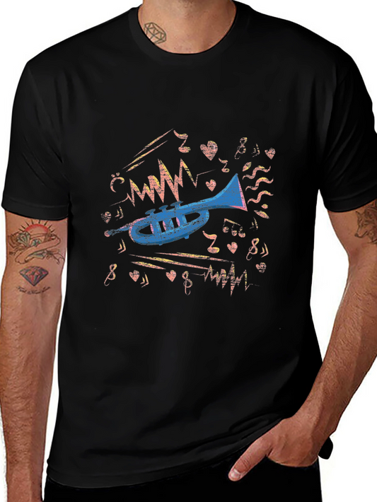 Musical Trumpet Graphic Tee - Black Cotton T-Shirt