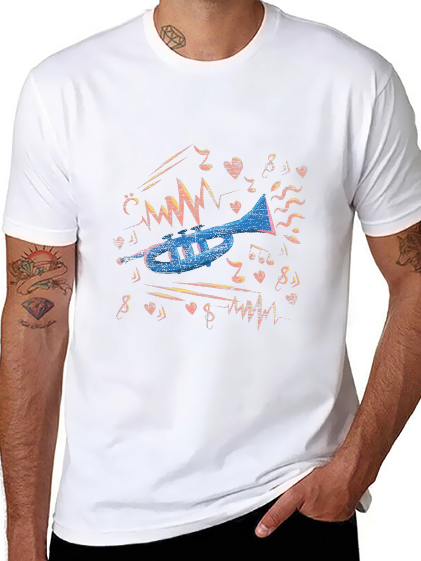Musical Trumpet Graphic Tee - Black Cotton T-Shirt