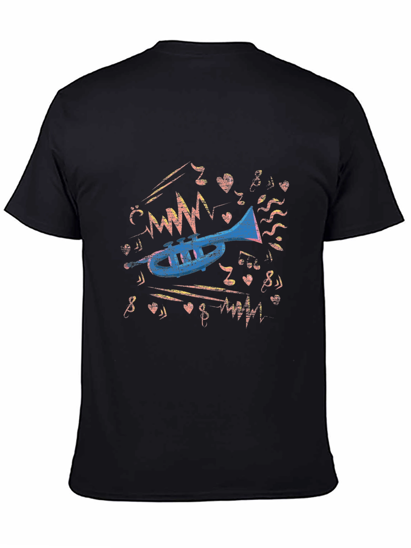 Musical Trumpet Graphic Tee - Black Cotton T-Shirt
