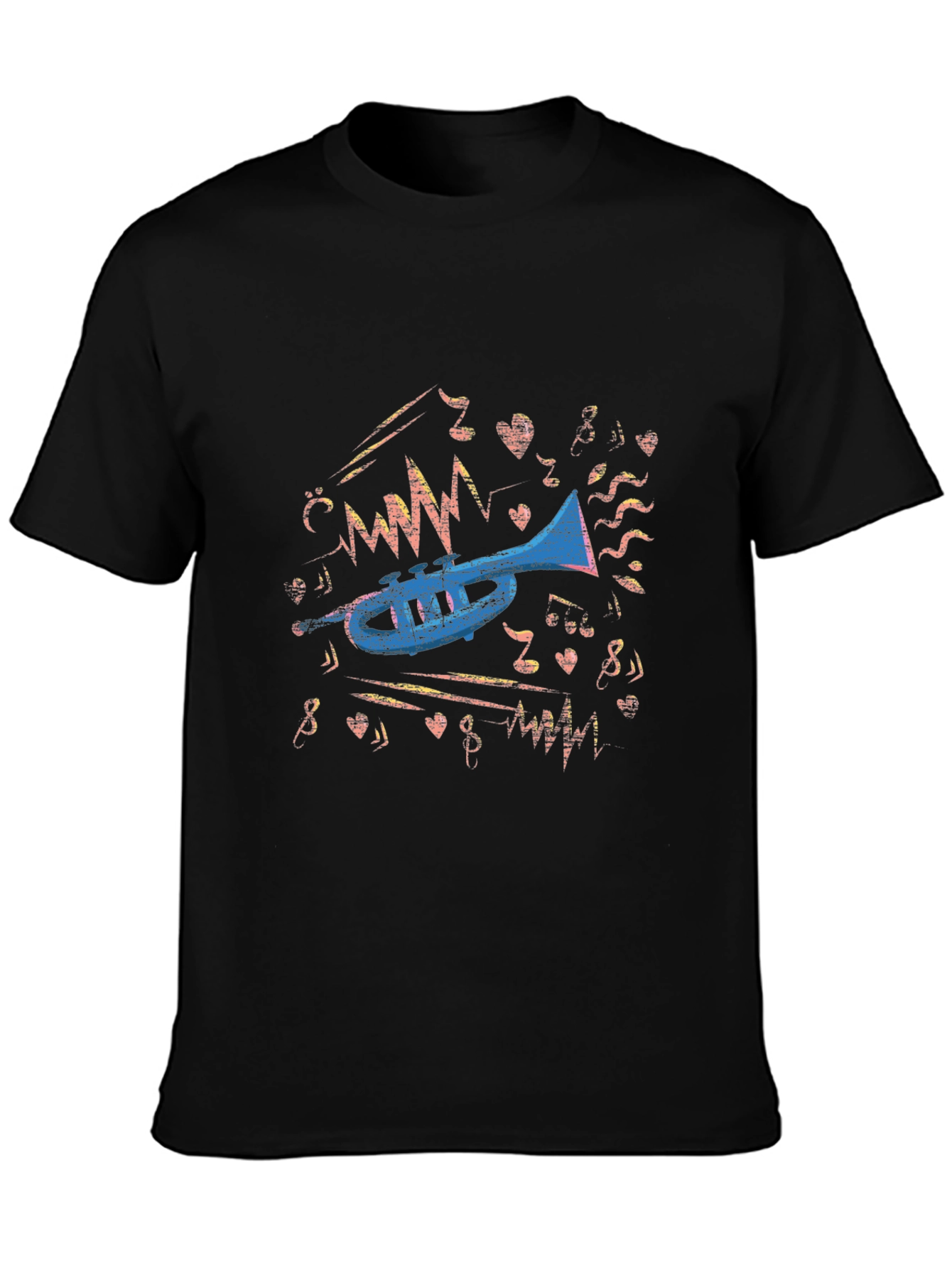Musical Trumpet Graphic Tee - Black Cotton T-Shirt