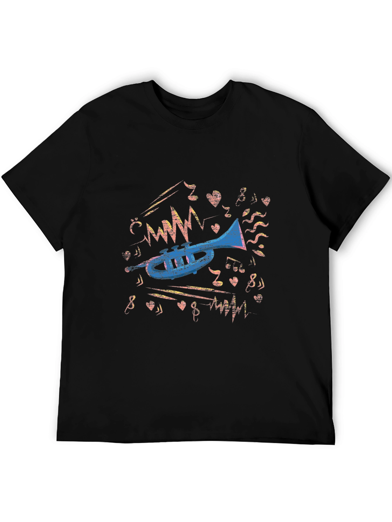 Musical Trumpet Graphic Tee - Black Cotton T-Shirt