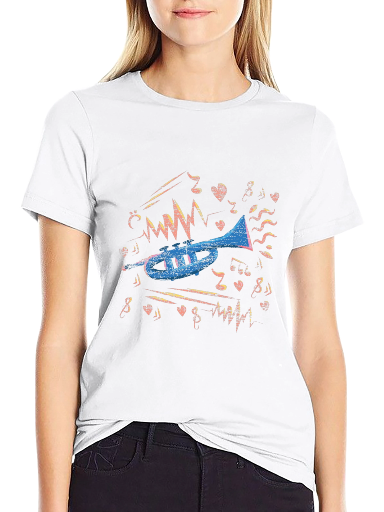 Musical Trumpet Graphic Tee - Black Cotton T-Shirt