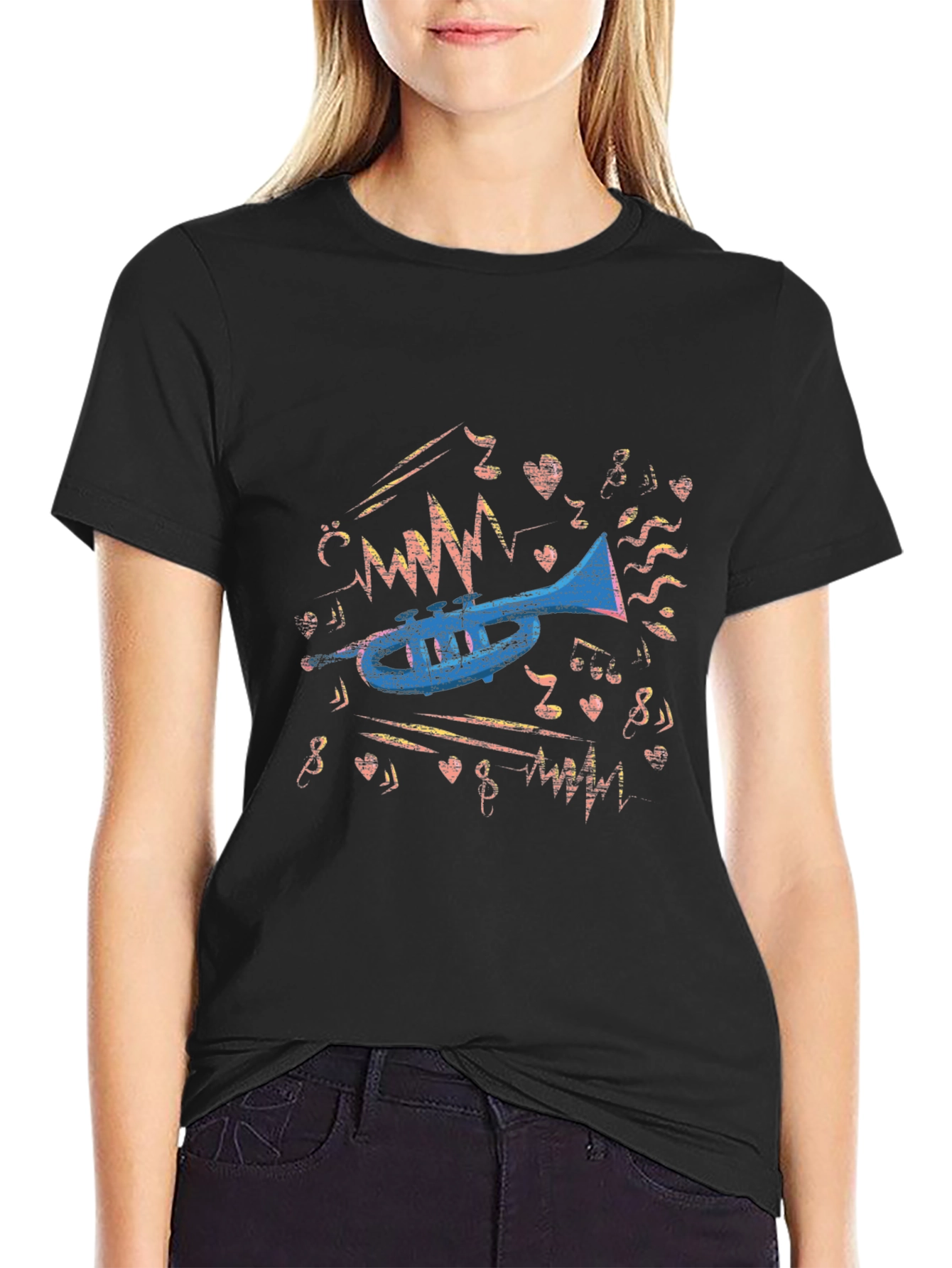 Musical Trumpet Graphic Tee - Black Cotton T-Shirt