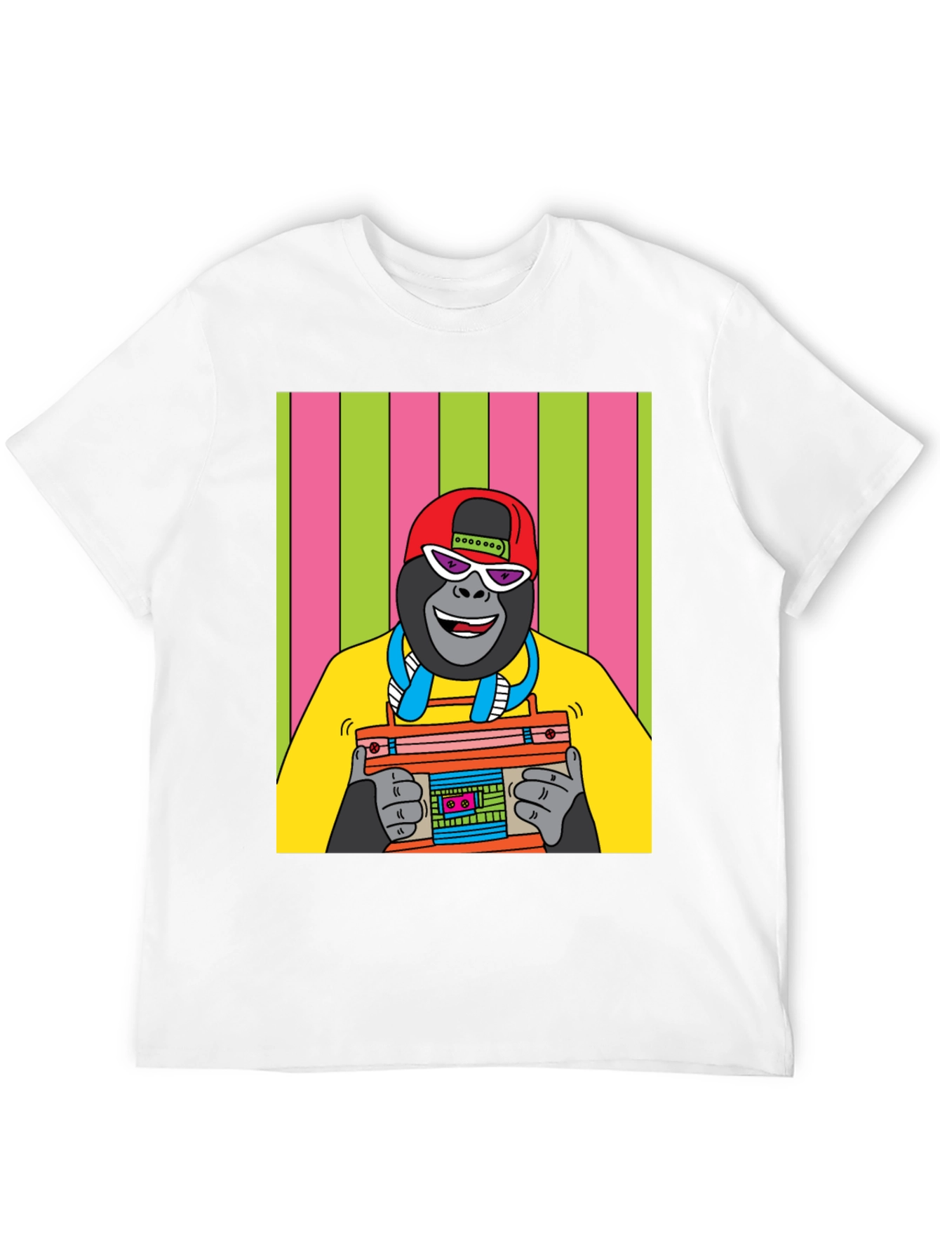 Cool Gorilla Graphic T-Shirt - Retro Boombox Design
