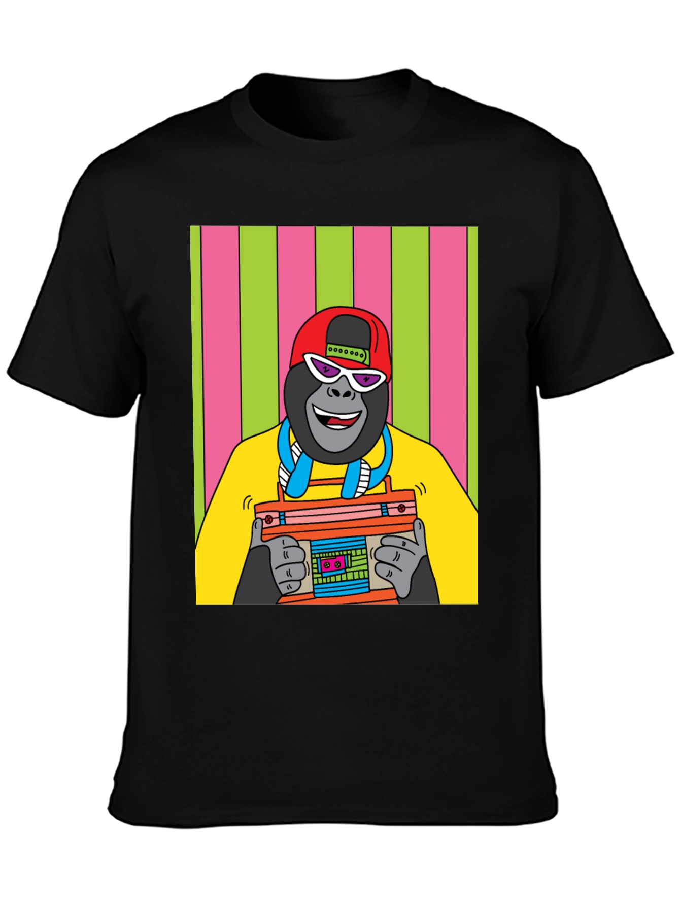 Cool Gorilla Graphic T-Shirt - Retro Boombox Design