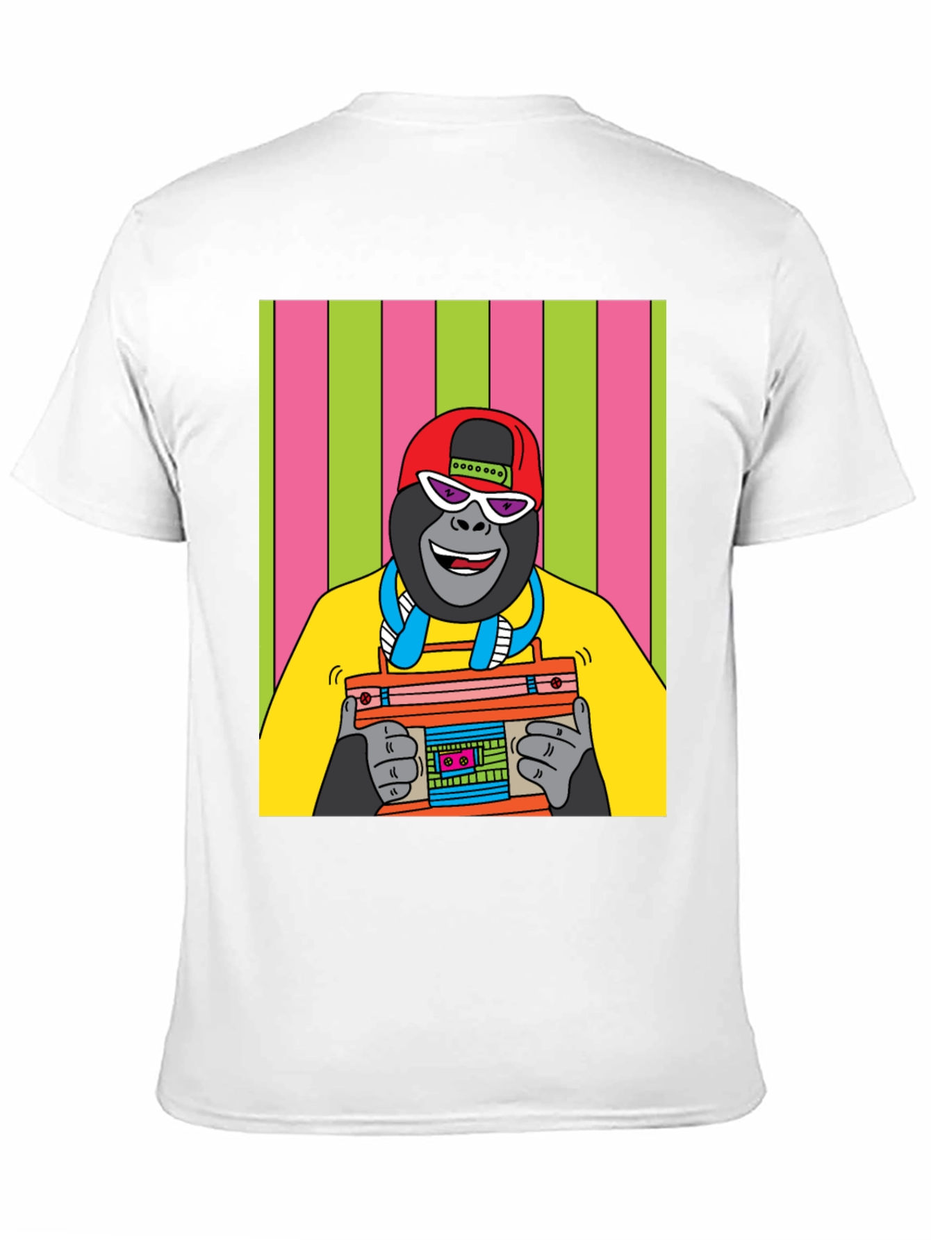 Cool Gorilla Graphic T-Shirt - Retro Boombox Design
