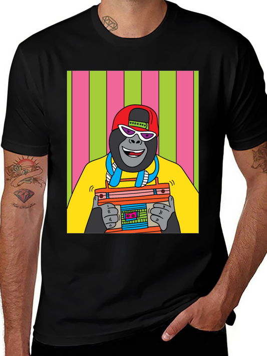Cool Gorilla Graphic T-Shirt - Retro Boombox Design