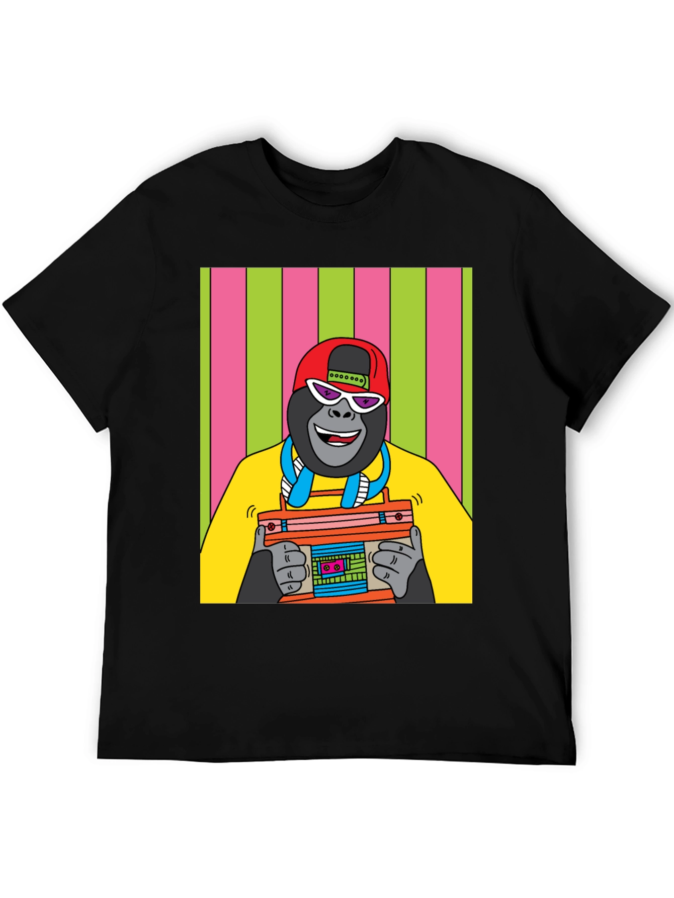 Cool Gorilla Graphic T-Shirt - Retro Boombox Design