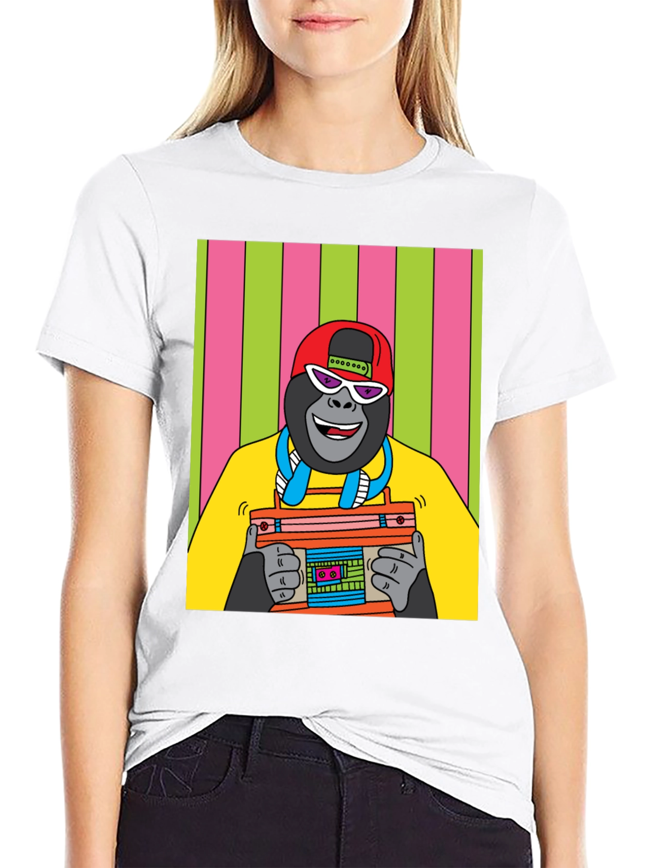 Cool Gorilla Graphic T-Shirt - Retro Boombox Design