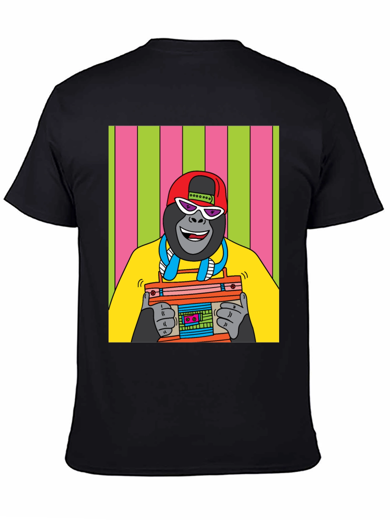 Cool Gorilla Graphic T-Shirt - Retro Boombox Design
