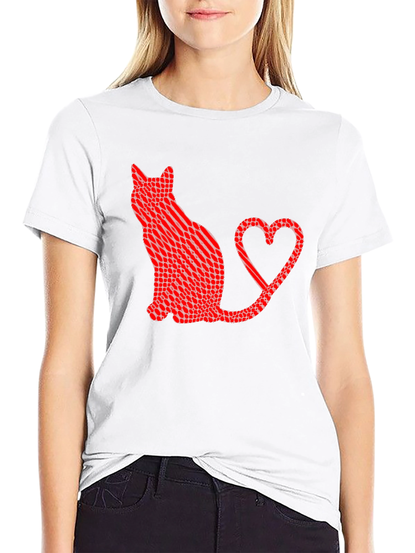 Cat Heart Tail Graphic T-Shirt - Black