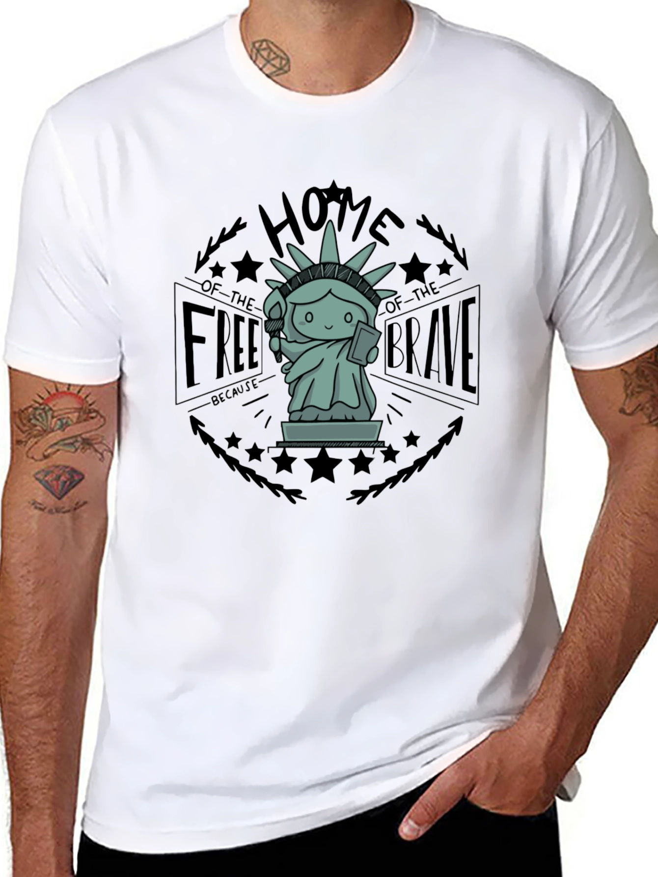 Home of the Free T-Shirt - Liberty Statue Design