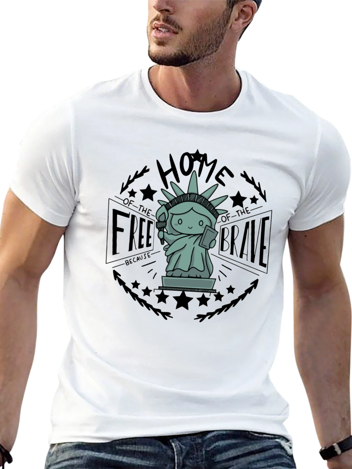 Home of the Free T-Shirt - Liberty Statue Design