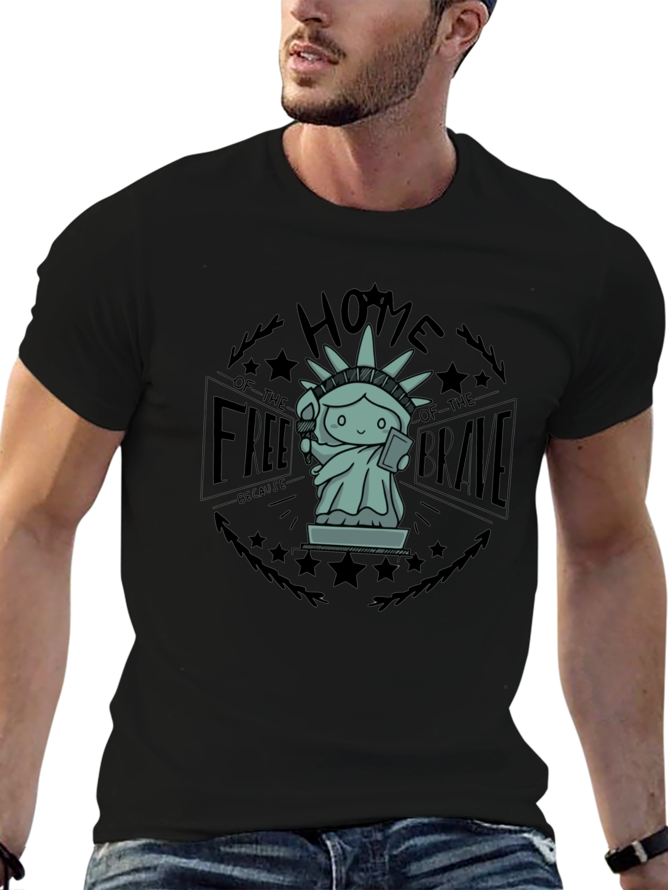 Home of the Free T-Shirt - Liberty Statue Design
