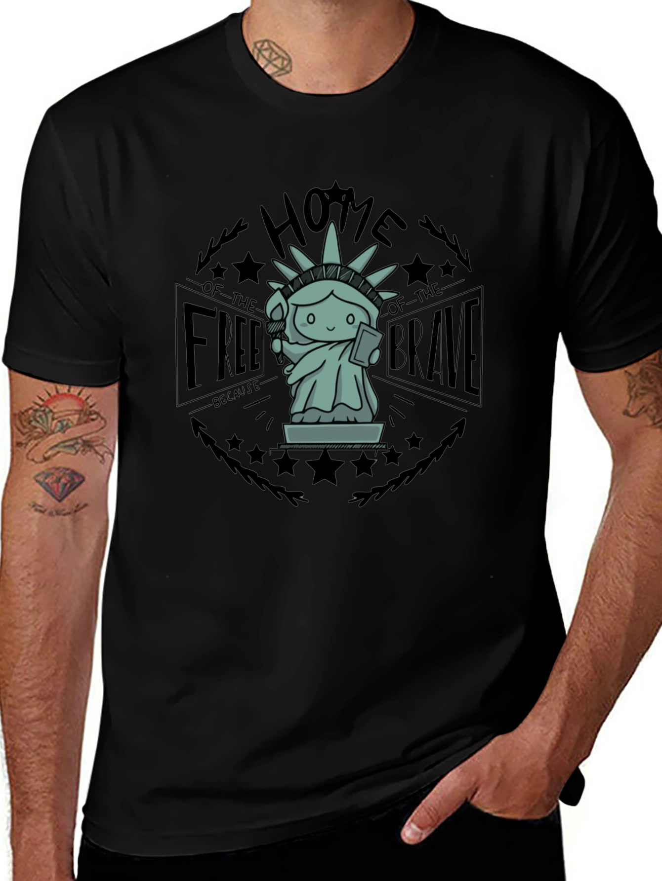 Home of the Free T-Shirt - Liberty Statue Design