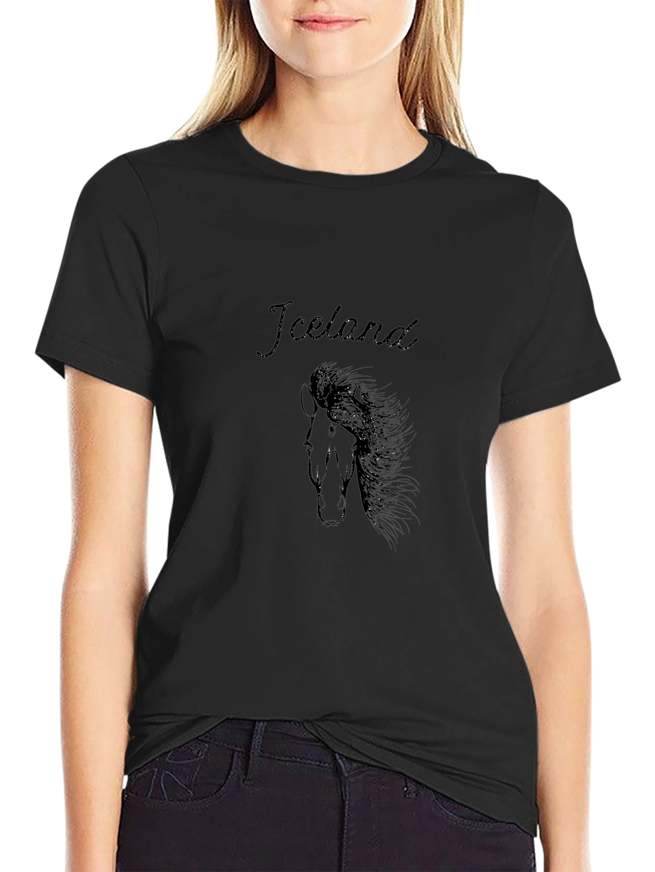Iceland Horse Graphic Tee - Stylish Black T-Shirt