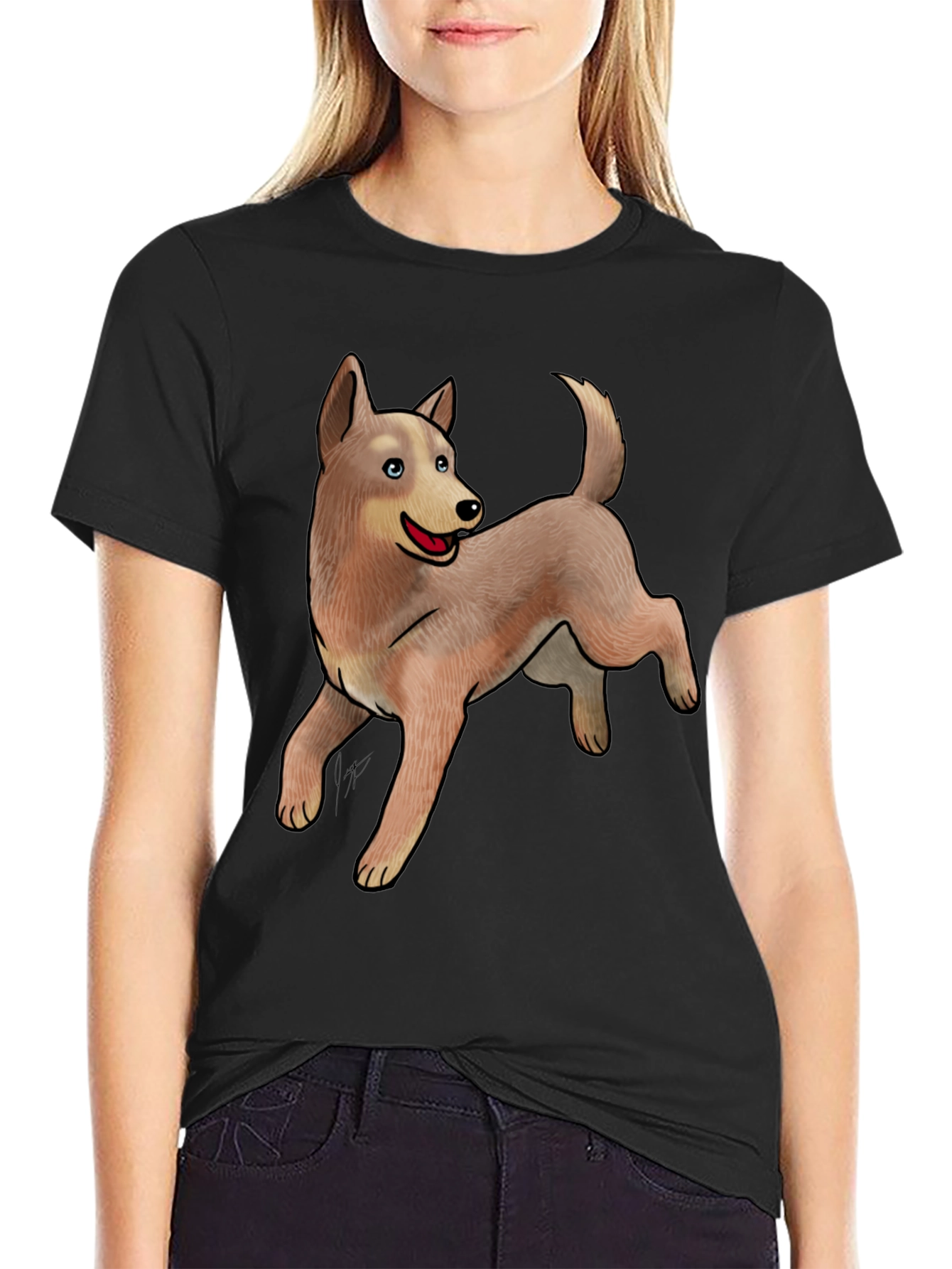 Black Tee with Cute Dog Design