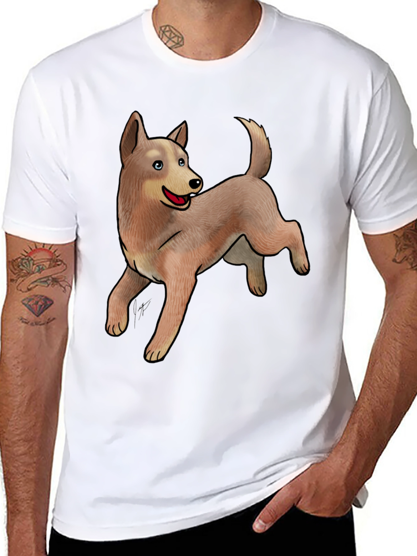 Black Tee with Cute Dog Design