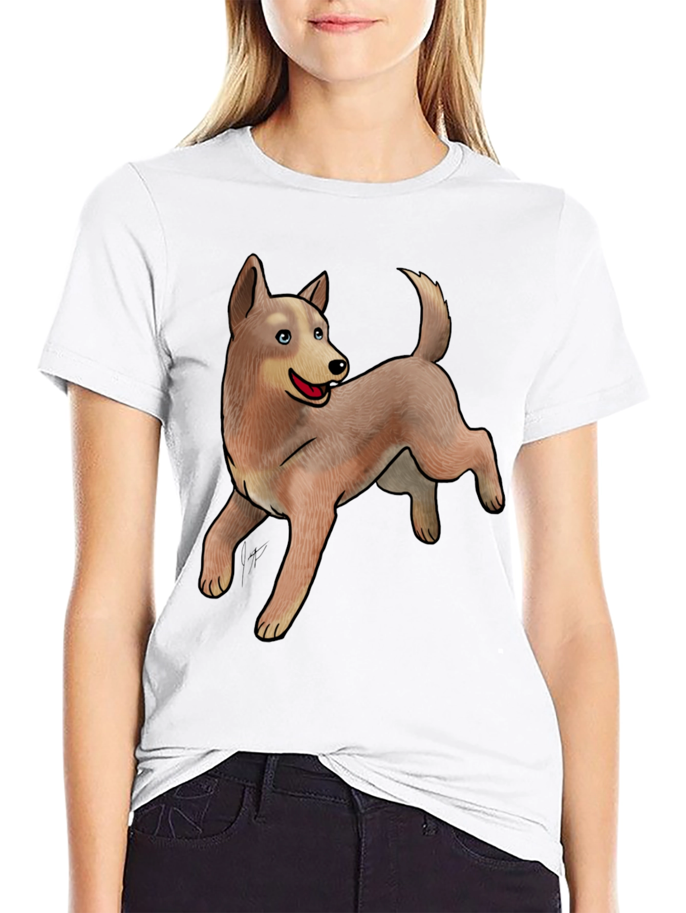 Black Tee with Cute Dog Design