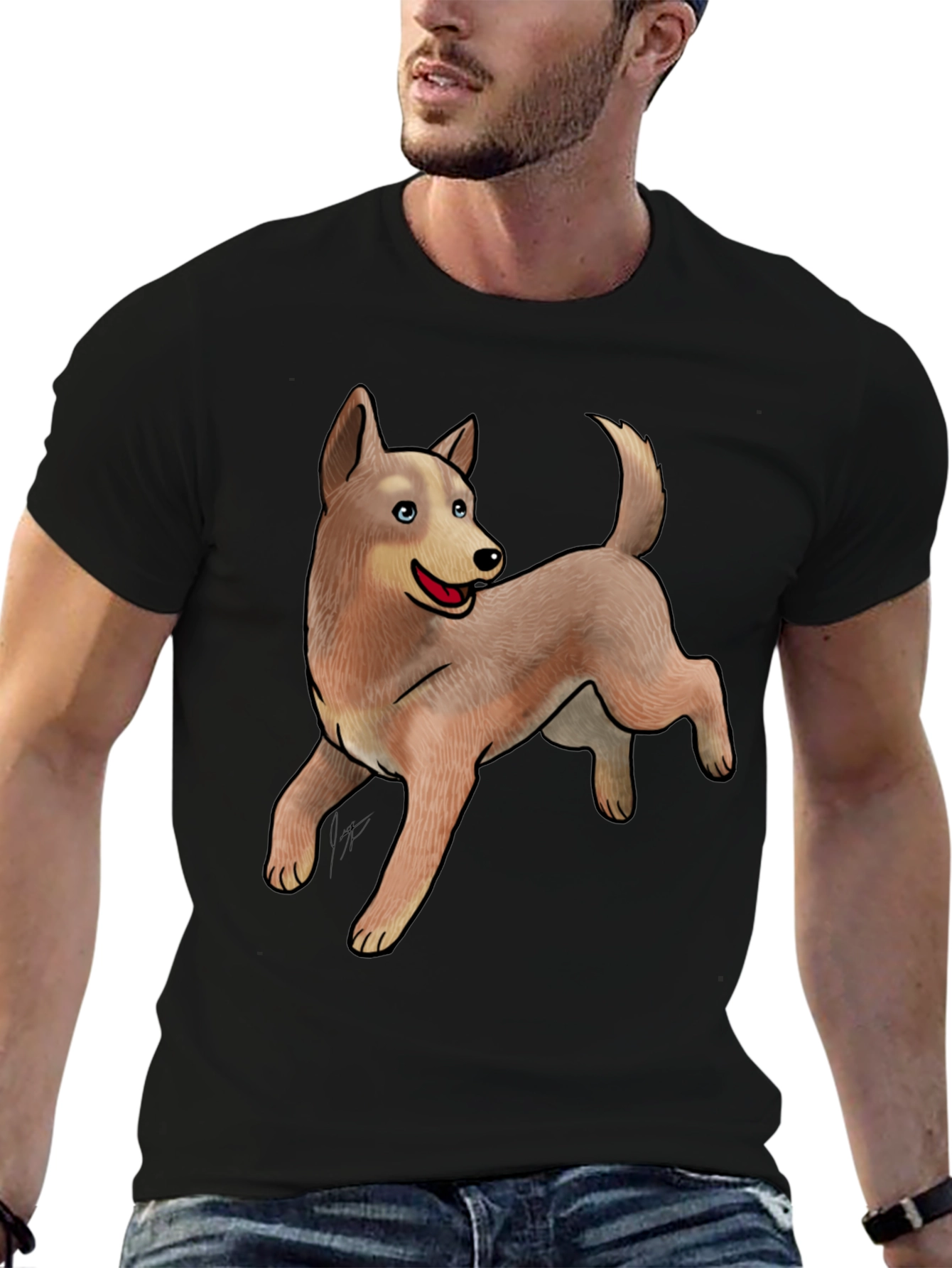 Black Tee with Cute Dog Design
