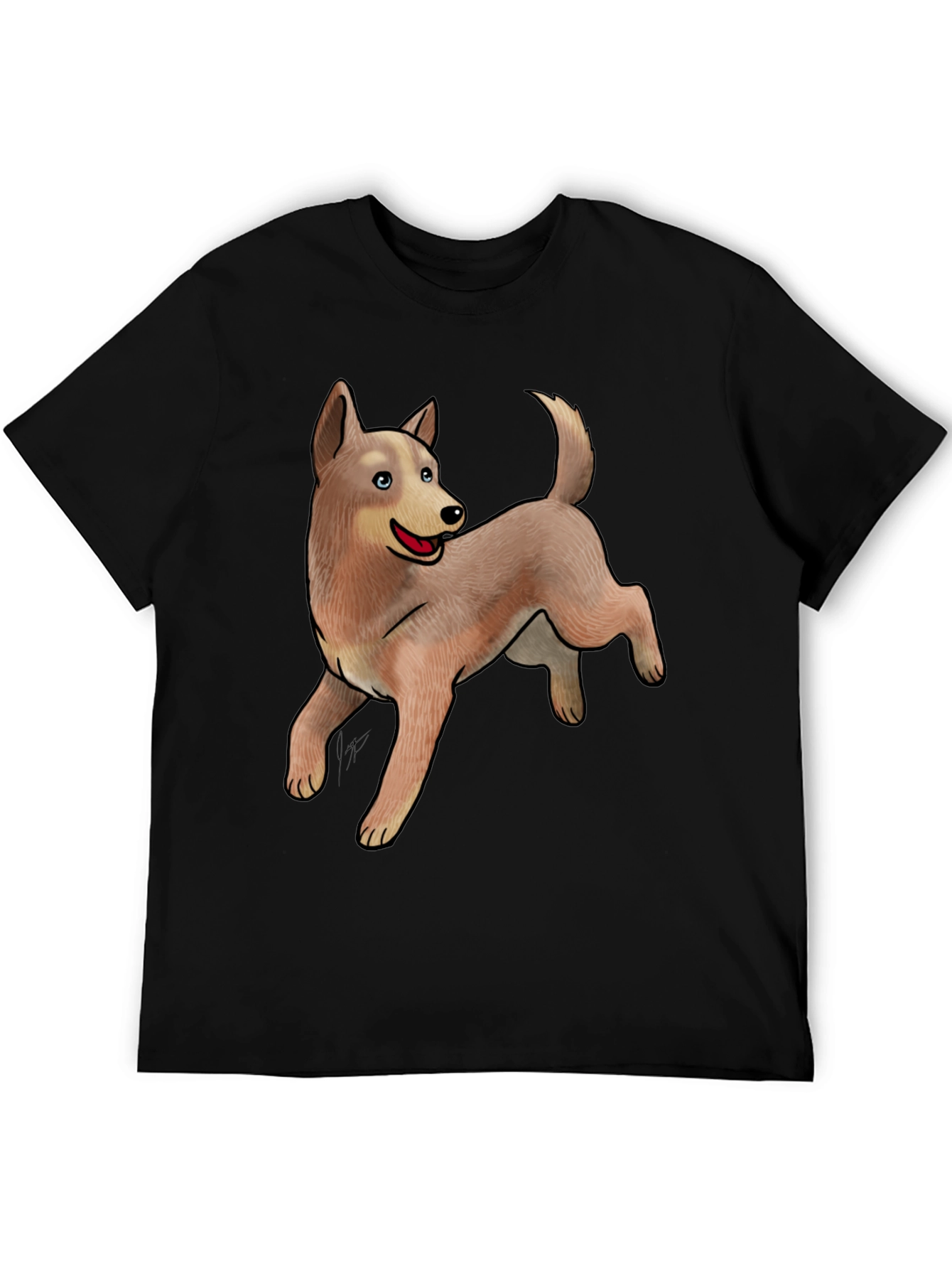 Black Tee with Cute Dog Design