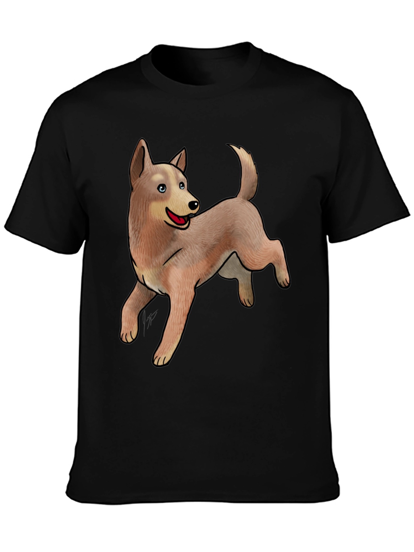 Black Tee with Cute Dog Design