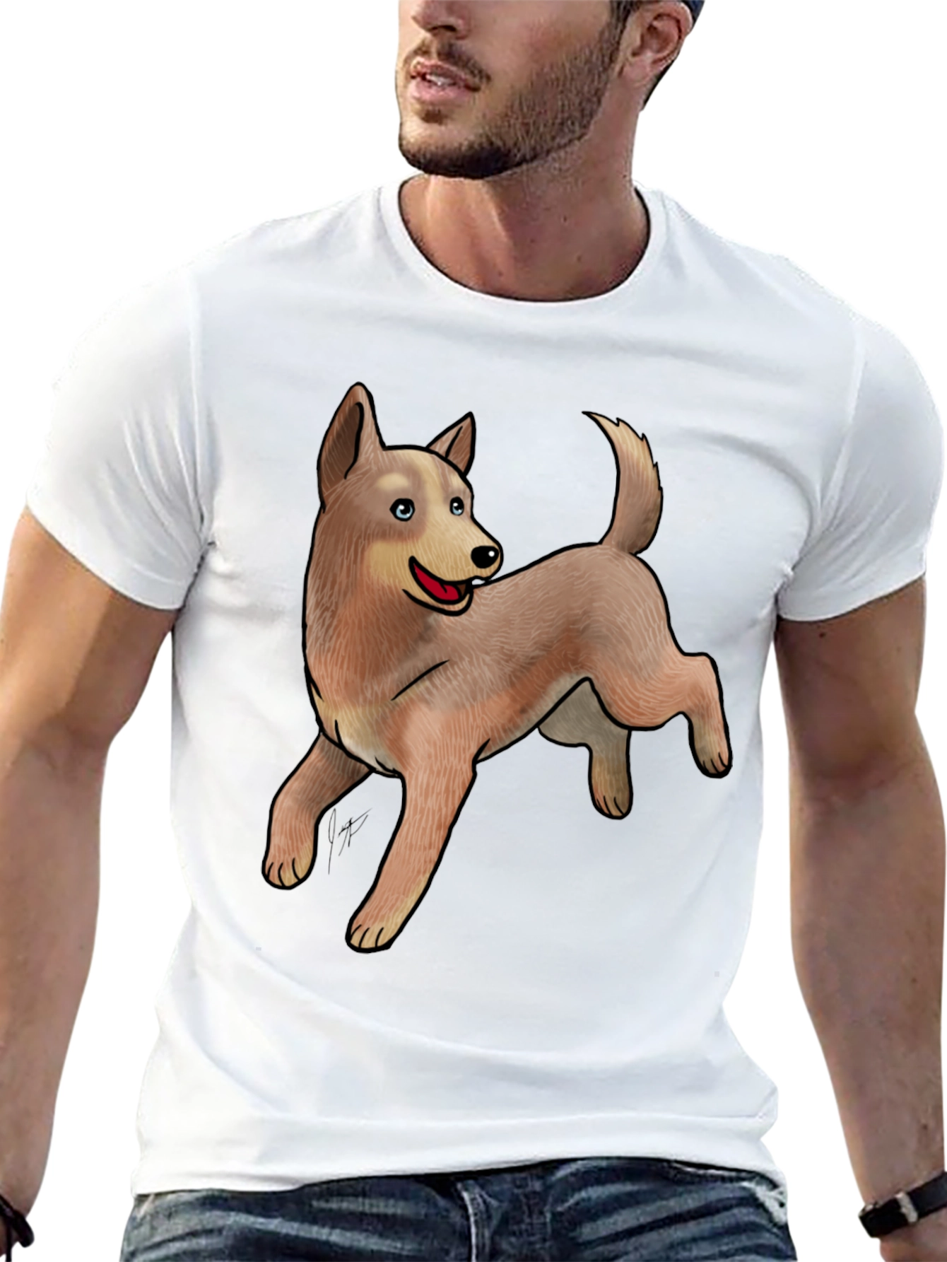 Black Tee with Cute Dog Design