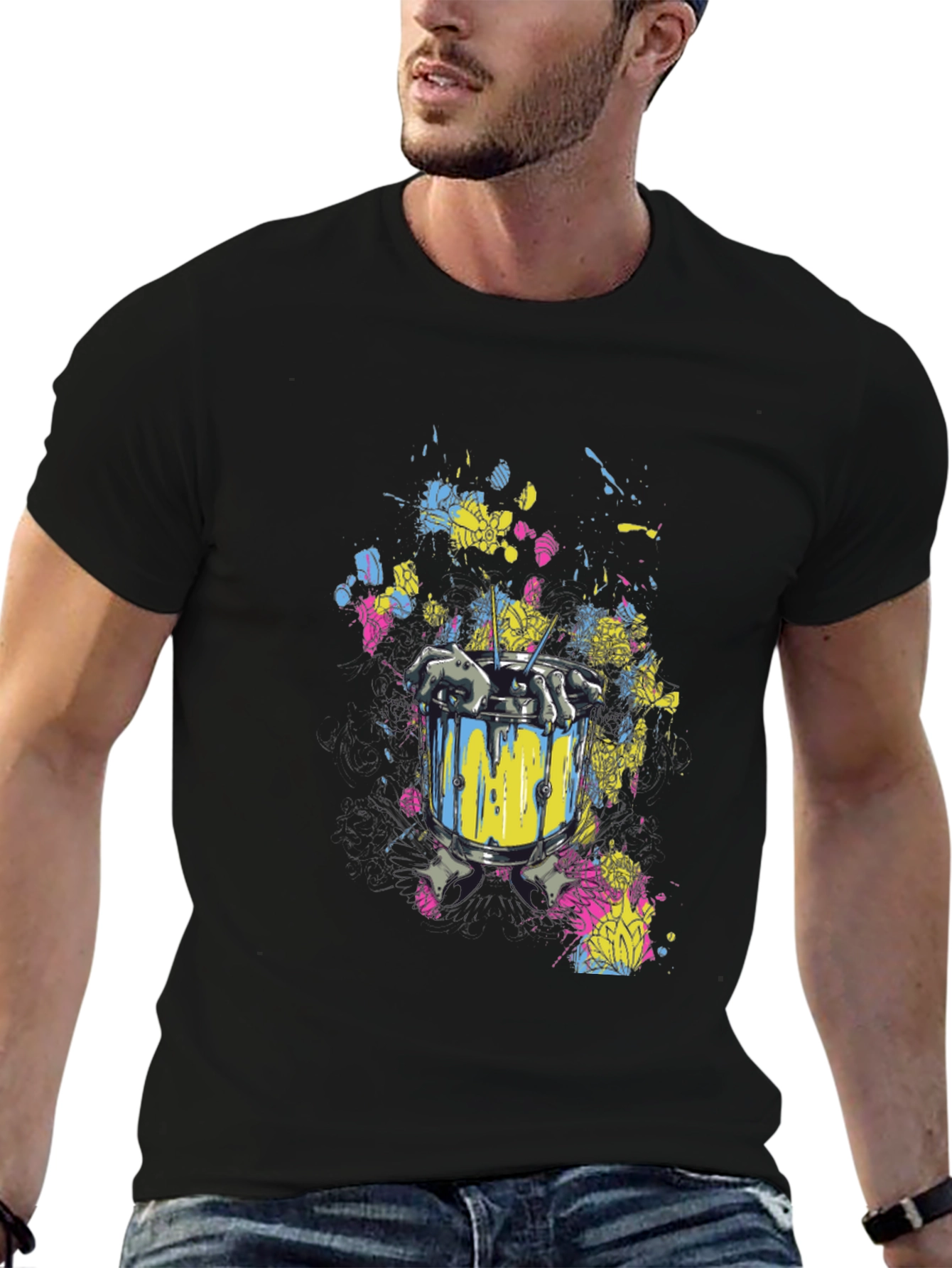 Drum & Skeleton Hands Graphic T-Shirt