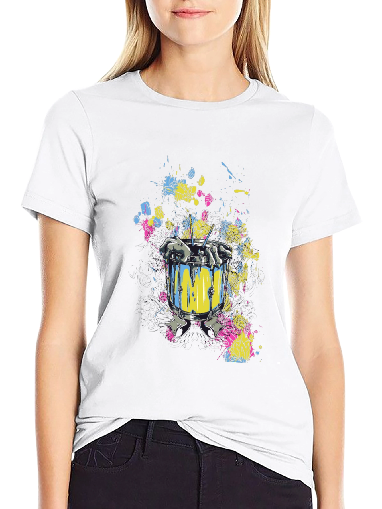 Drum & Skeleton Hands Graphic T-Shirt