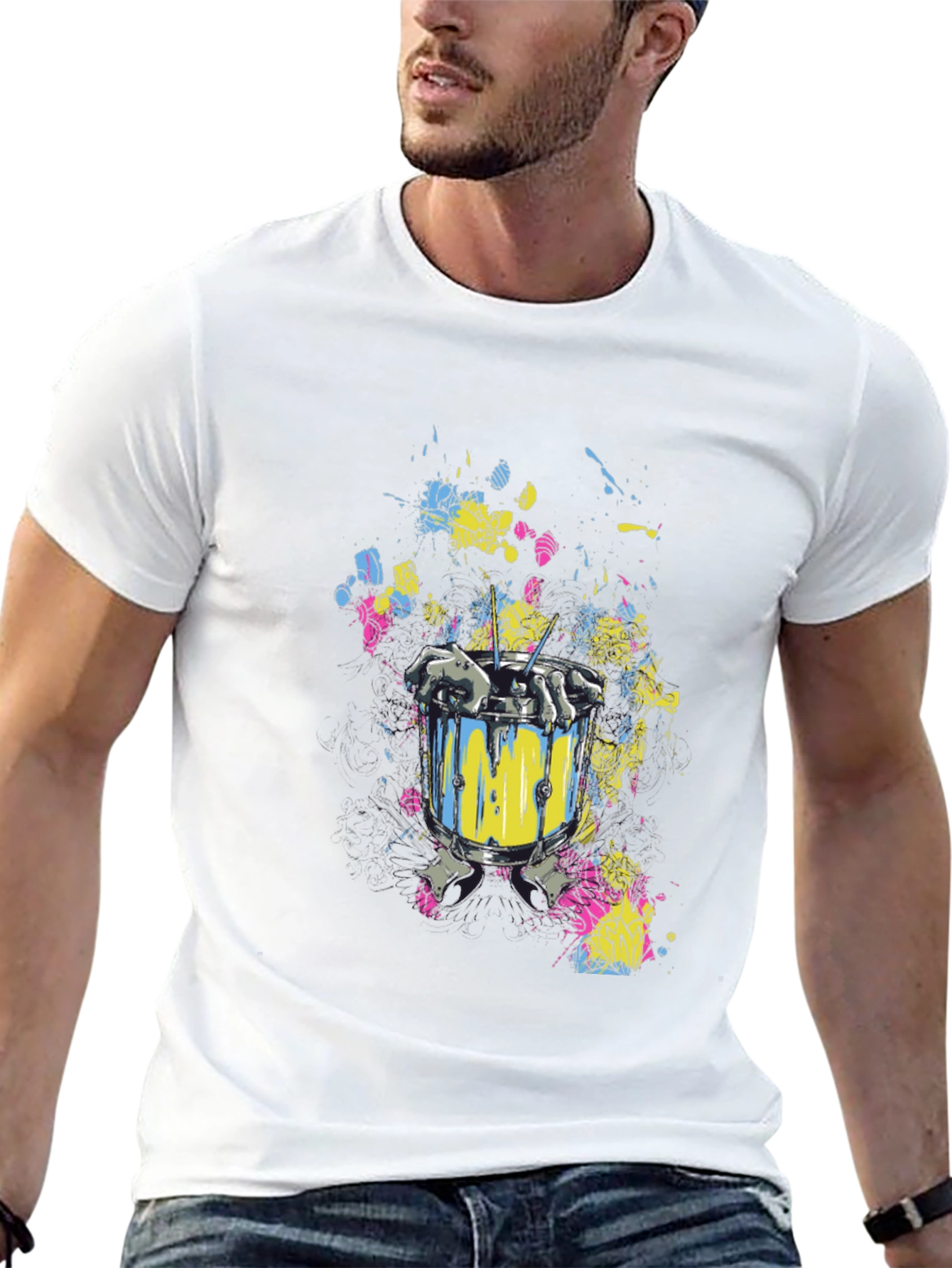 Drum & Skeleton Hands Graphic T-Shirt