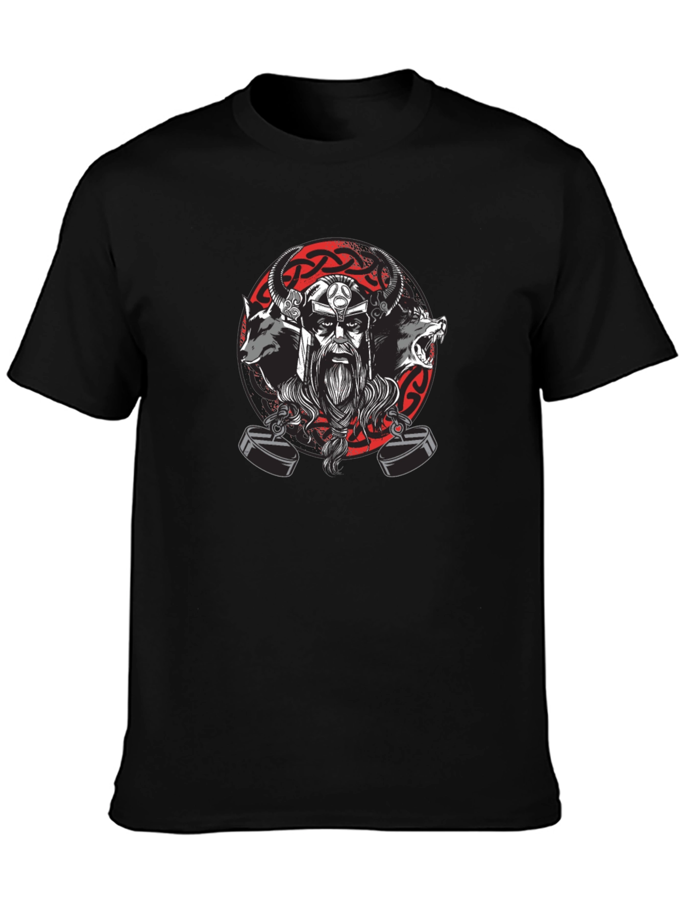 Viking Warrior Black T-Shirt with Wolves