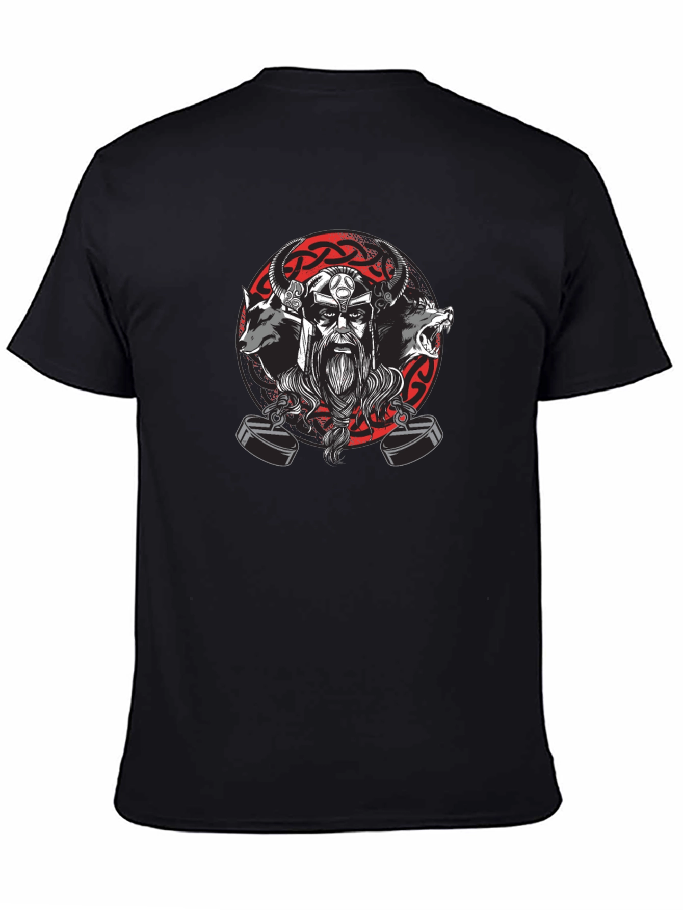 Viking Warrior Black T-Shirt with Wolves