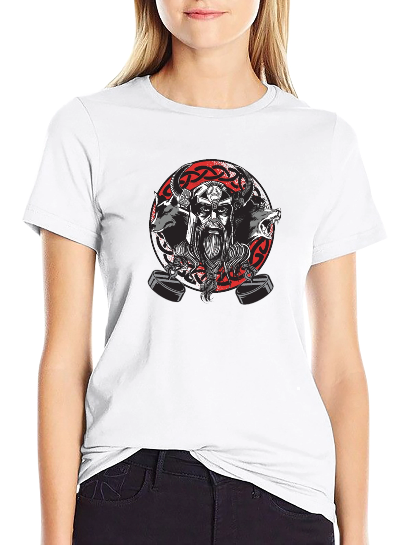 Viking Warrior Black T-Shirt with Wolves