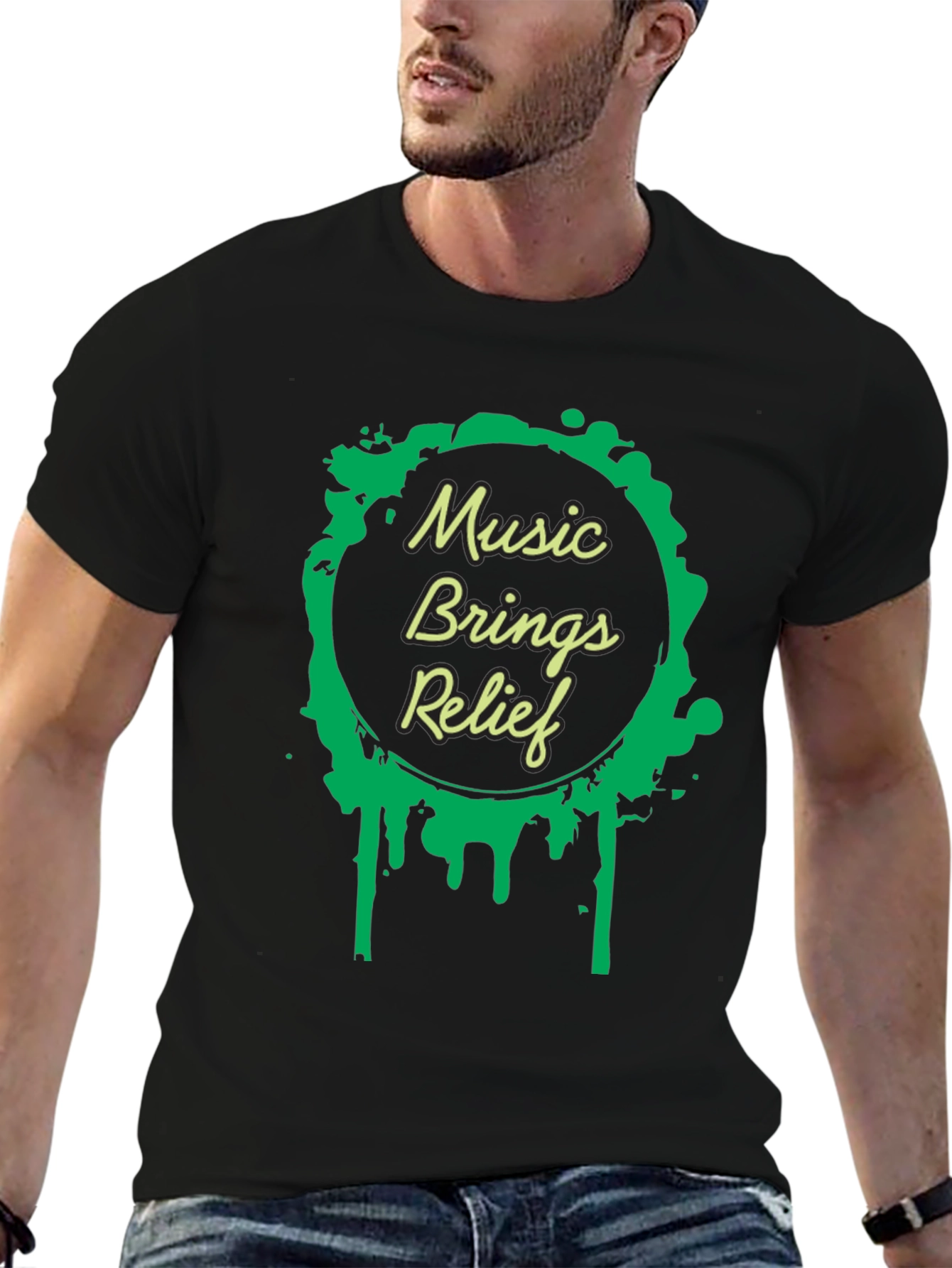 Music Brings Relief Black Graphic Tee