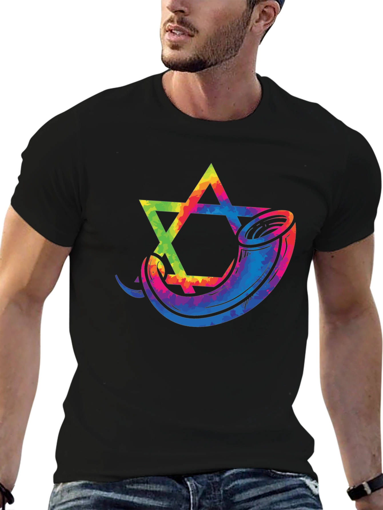 Star of David Shofar Graphic Tee - Black