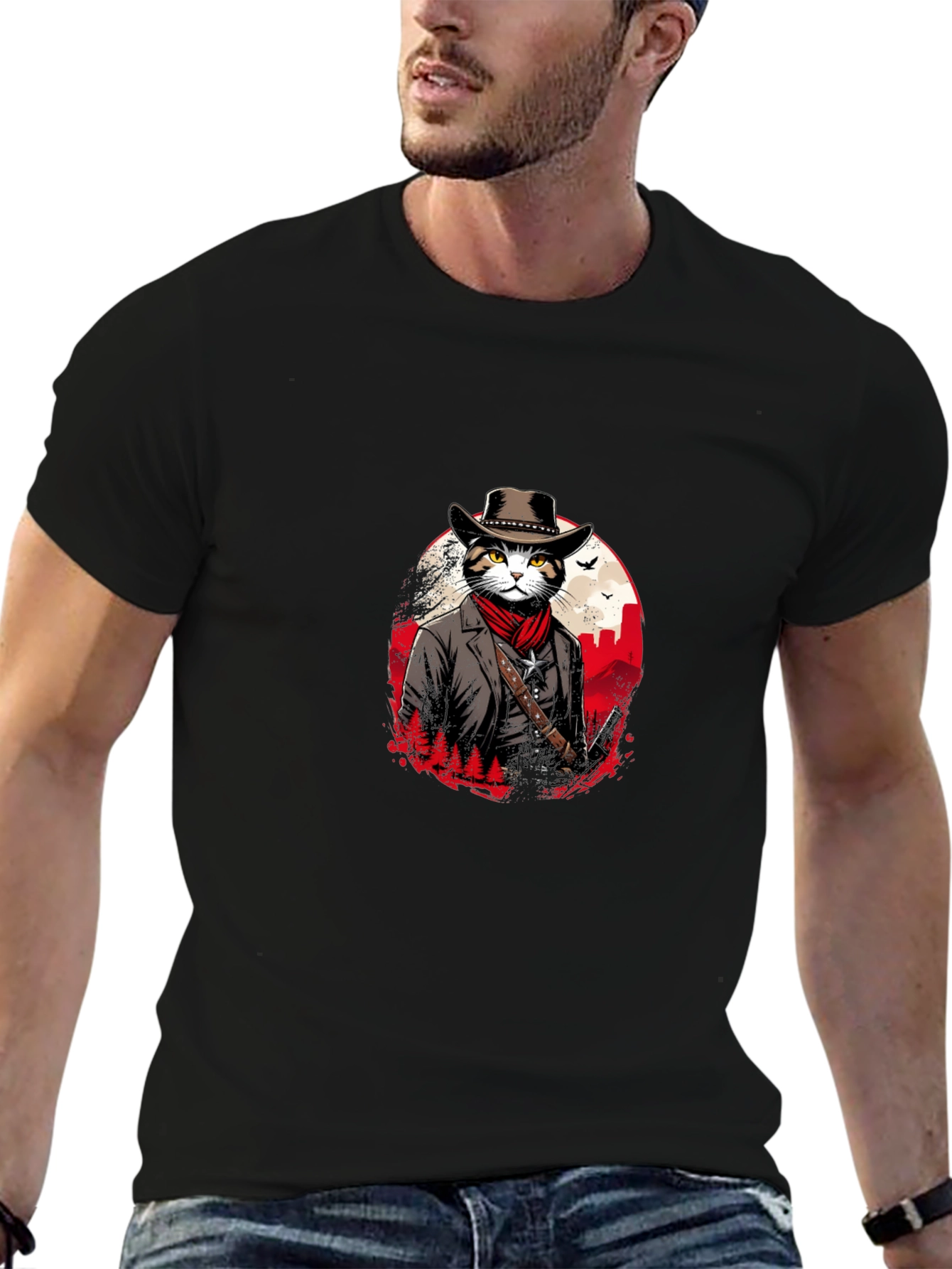 Cool Cat Cowboy T-Shirt - Black