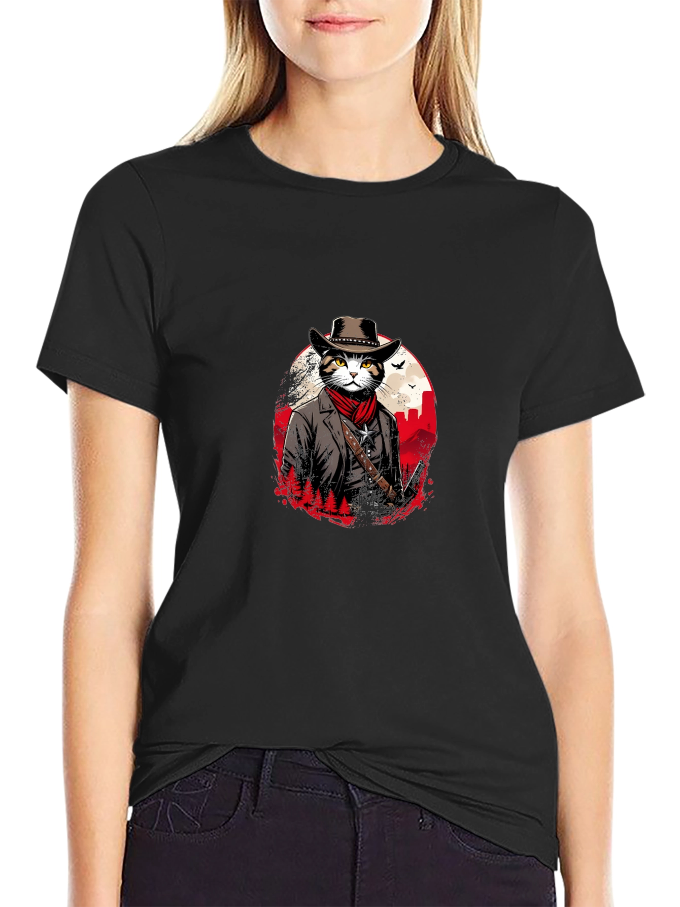 Cool Cat Cowboy T-Shirt - Black