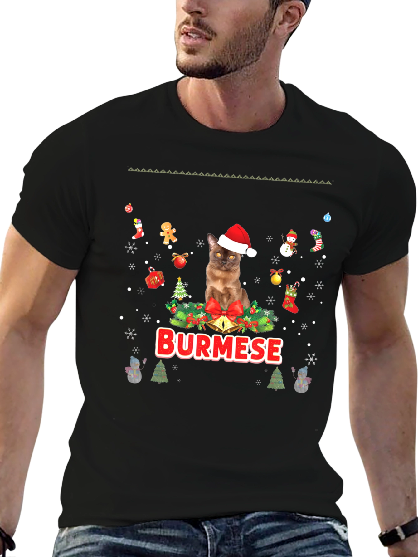 Burmese Cat Christmas T-Shirt Holiday Tee
