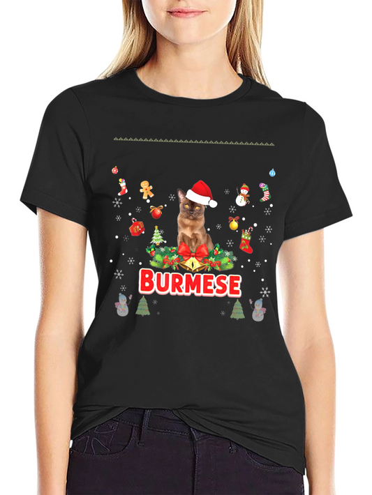 Burmese Cat Christmas T-Shirt Holiday Tee