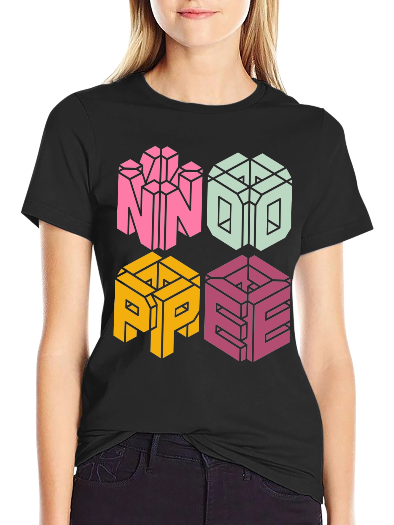Novelty NOPE T-Shirt - Geometric Block Letter Design