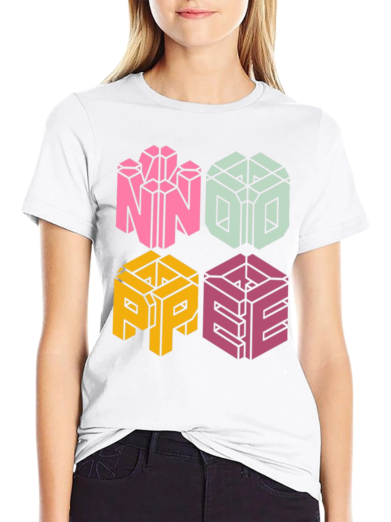Novelty NOPE T-Shirt - Geometric Block Letter Design