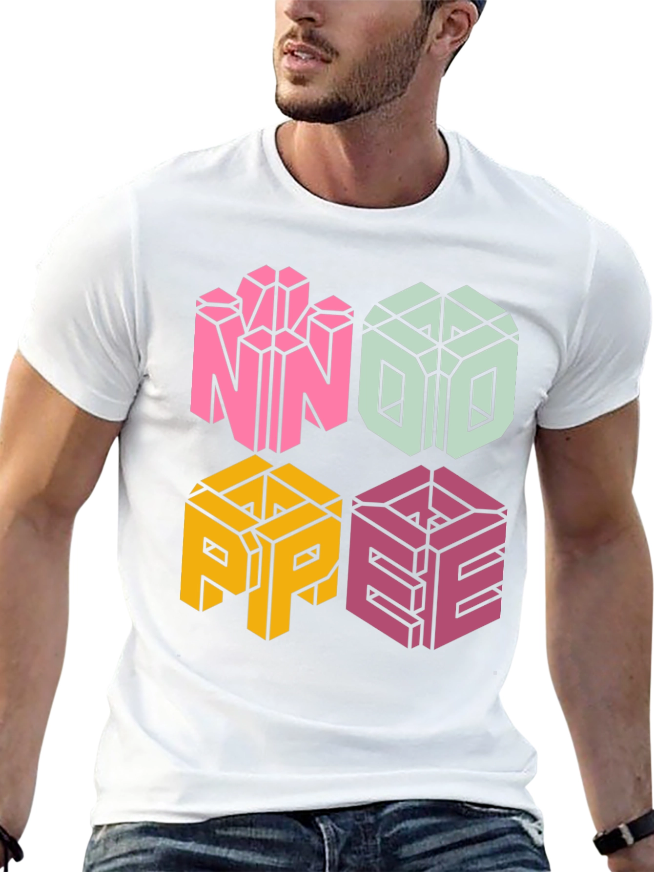 Novelty NOPE T-Shirt - Geometric Block Letter Design